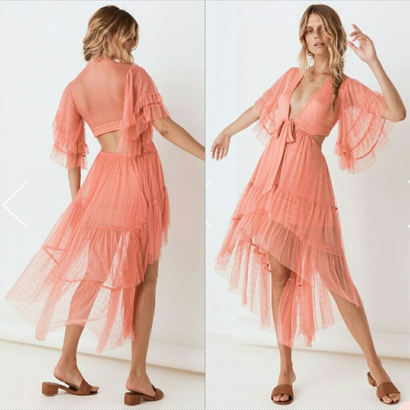 New spell designs grace cutout tulle gown peach M - Picture 2 of 9